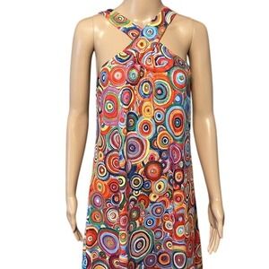 Colorful‎ Circle Print Dress Sleeveless Criss Cross Halter Neck Party